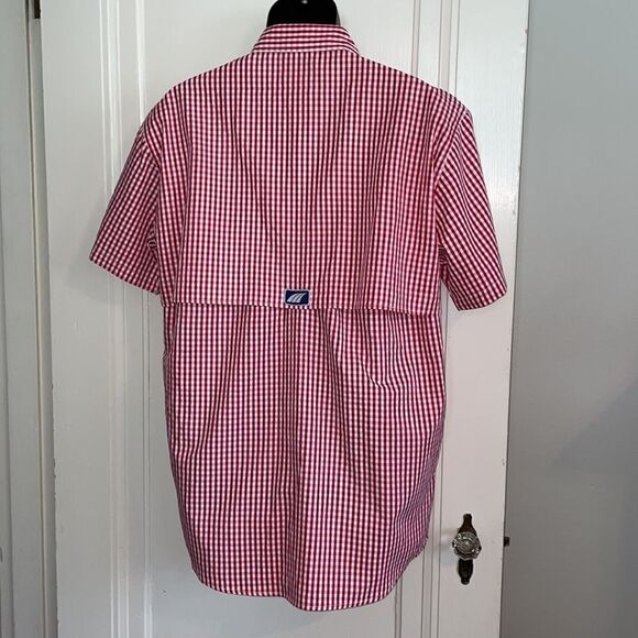 Turnrows red & white check vented short sleeve polyester/cotton shirt - Picture 5 of 7